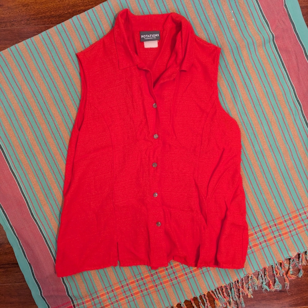 Red Button-Up Sleeveless Top